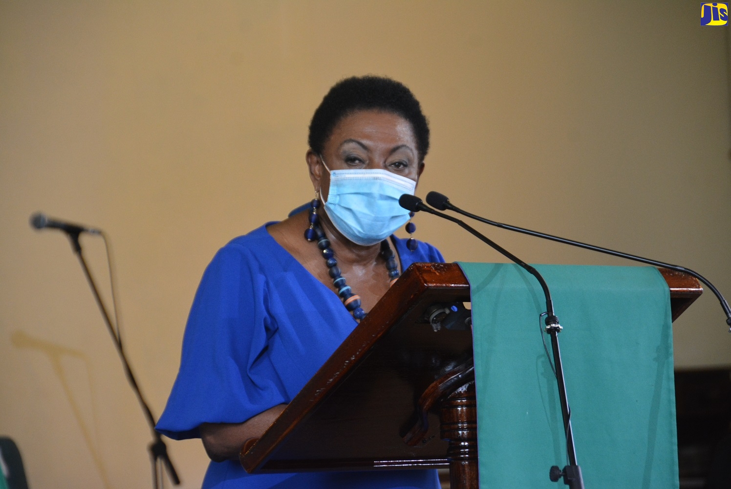 Minister of Culture, Gender Entertainment and Sport, Hon. Olivia Grange, addressing the congregation during the National Heritage Week Thanksgiving Church Service at the William Knibb Memorial Baptist Church in Falmouth, Trelawny, on Sunday (October 18).