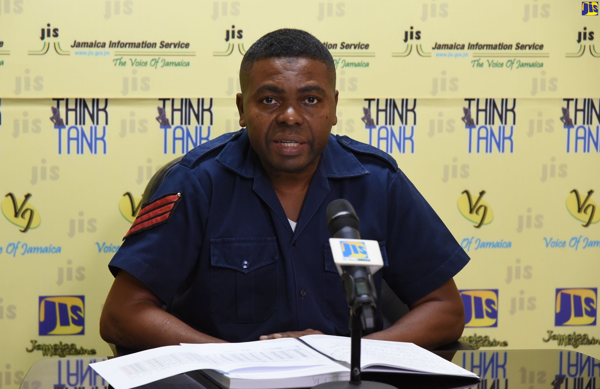 Sergeant  Ian McConnell of the Jamaica Fire Brigade (JFB) Research and Statistics Unit, addresses a JIS Think Tank on October 22.
