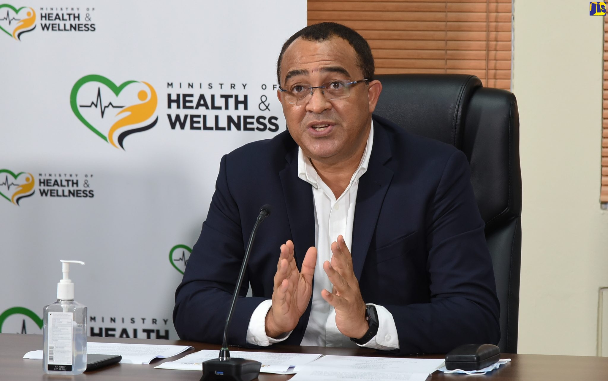 Minister of Health and Wellness, Dr. the Hon. Christopher Tufton, emphasises a point while addressing the Ministry