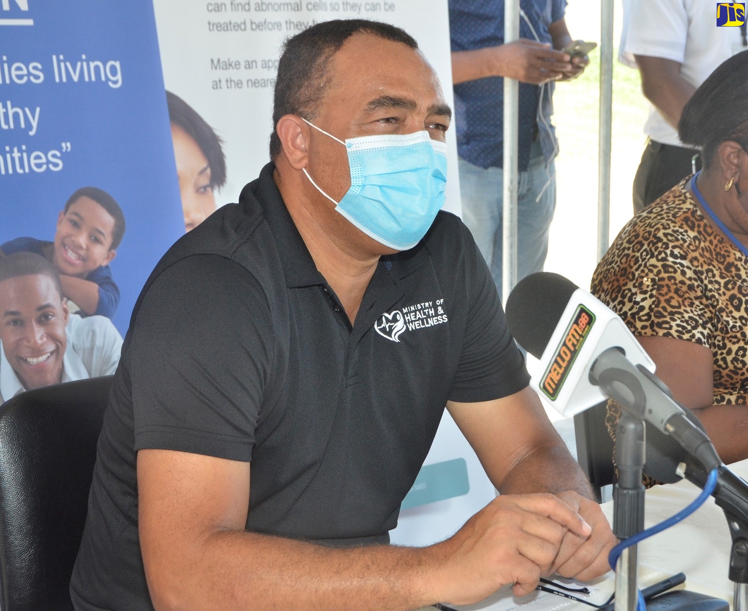 Minister of Health and Wellness, Dr. the Hon. Christopher Tufton, addresses public health officials at a Parish Management and Vector Control meeting held at the Falmouth Hospital in Trelawny recently.
