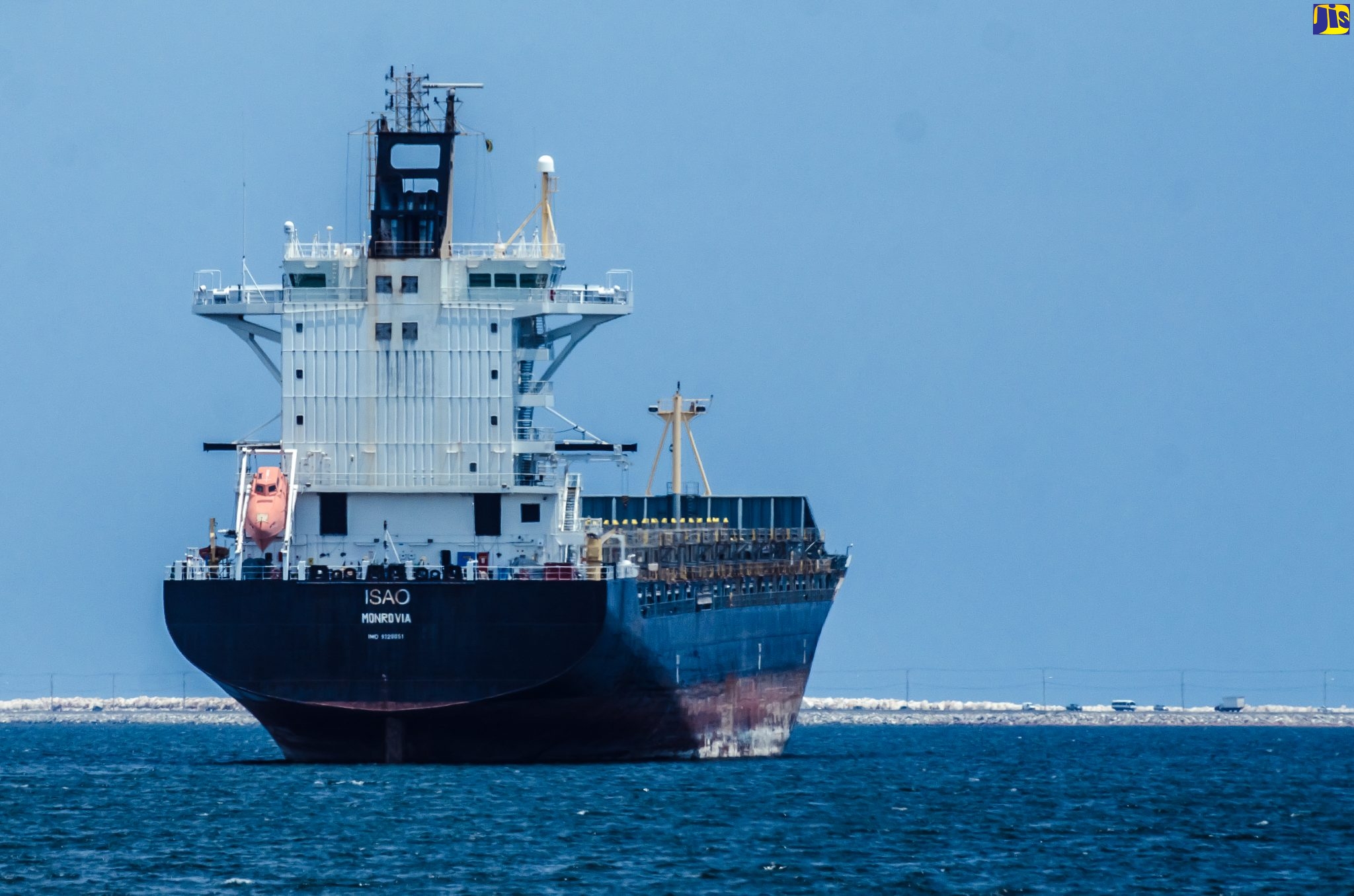 A cargo ship moored in the Kingston Harbour.