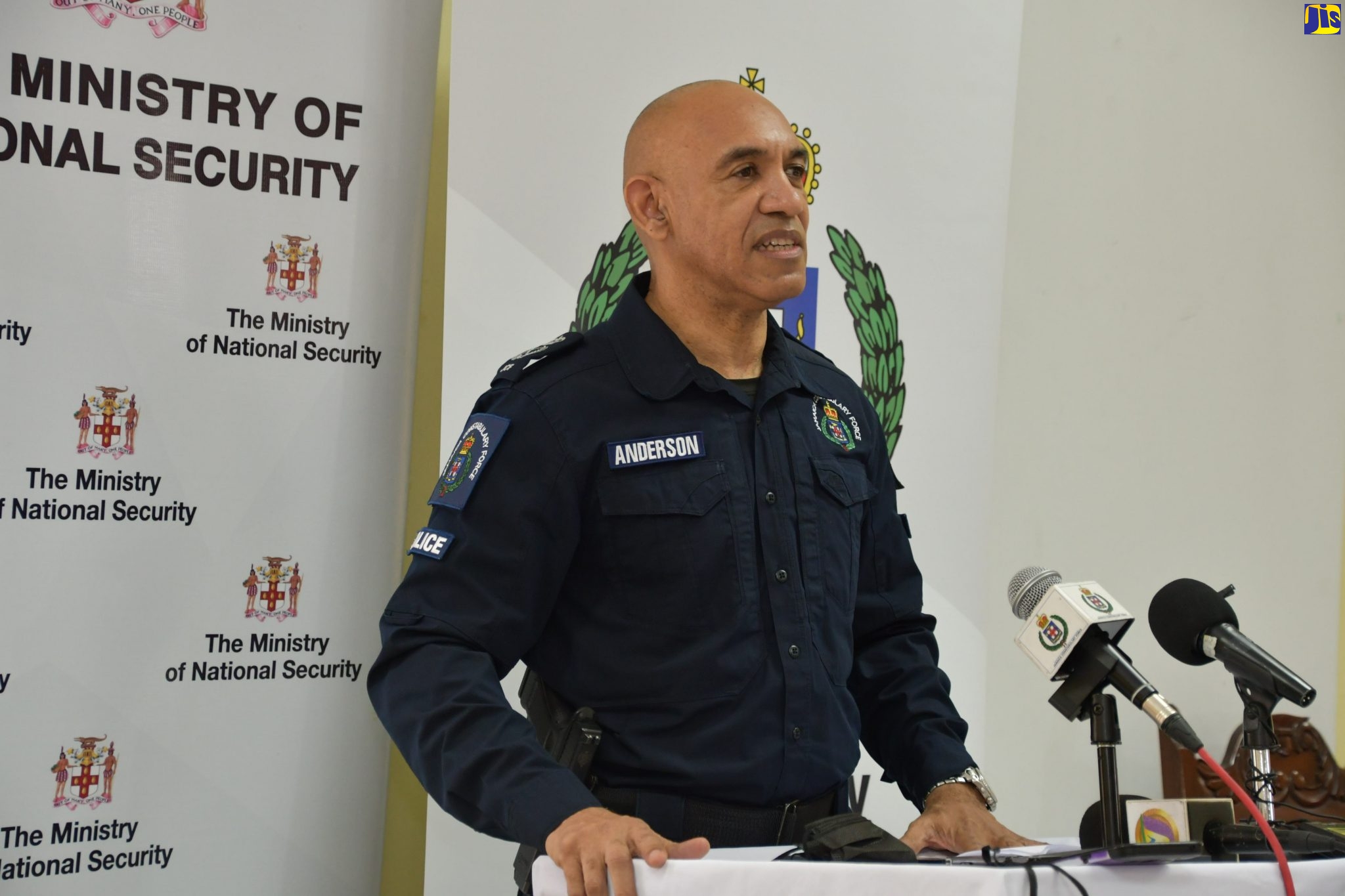 (FILE) Commissioner of Police, Major General Antony Anderson, addresses a press briefing on November 20, at the Freeport Police Station in St. James, after a tour of the Coral Gardens, Mt. Salem and Freeport police stations in the parish.