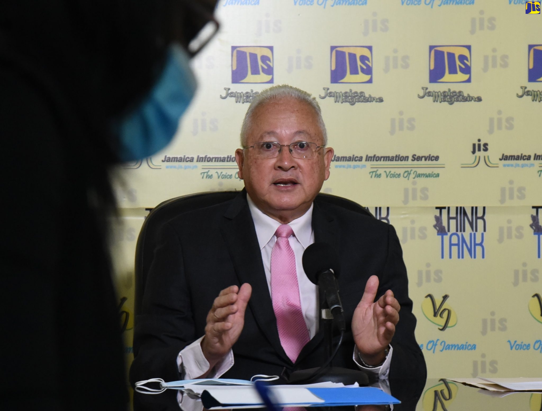 Justice Minister, Hon. Delroy Chuck, addressing a recent Think Tank at the Jamaica Information Service’s head office in Kingston.