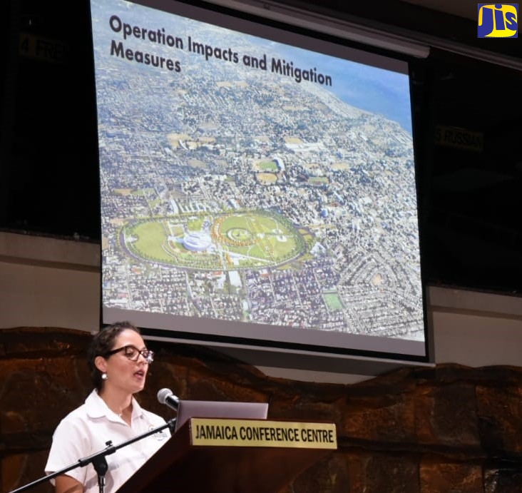 Manager of Environmental Management Services, Environmental Solutions Limited (ESL), Dr. Theresa Rodriquez-Moodie, presents the findings of the Environmental Impact Assessment (EIA) for the construction of the new Houses of Parliament Building at National Heroes Park, St. Andrew, during a virtual public consultation on November 12.