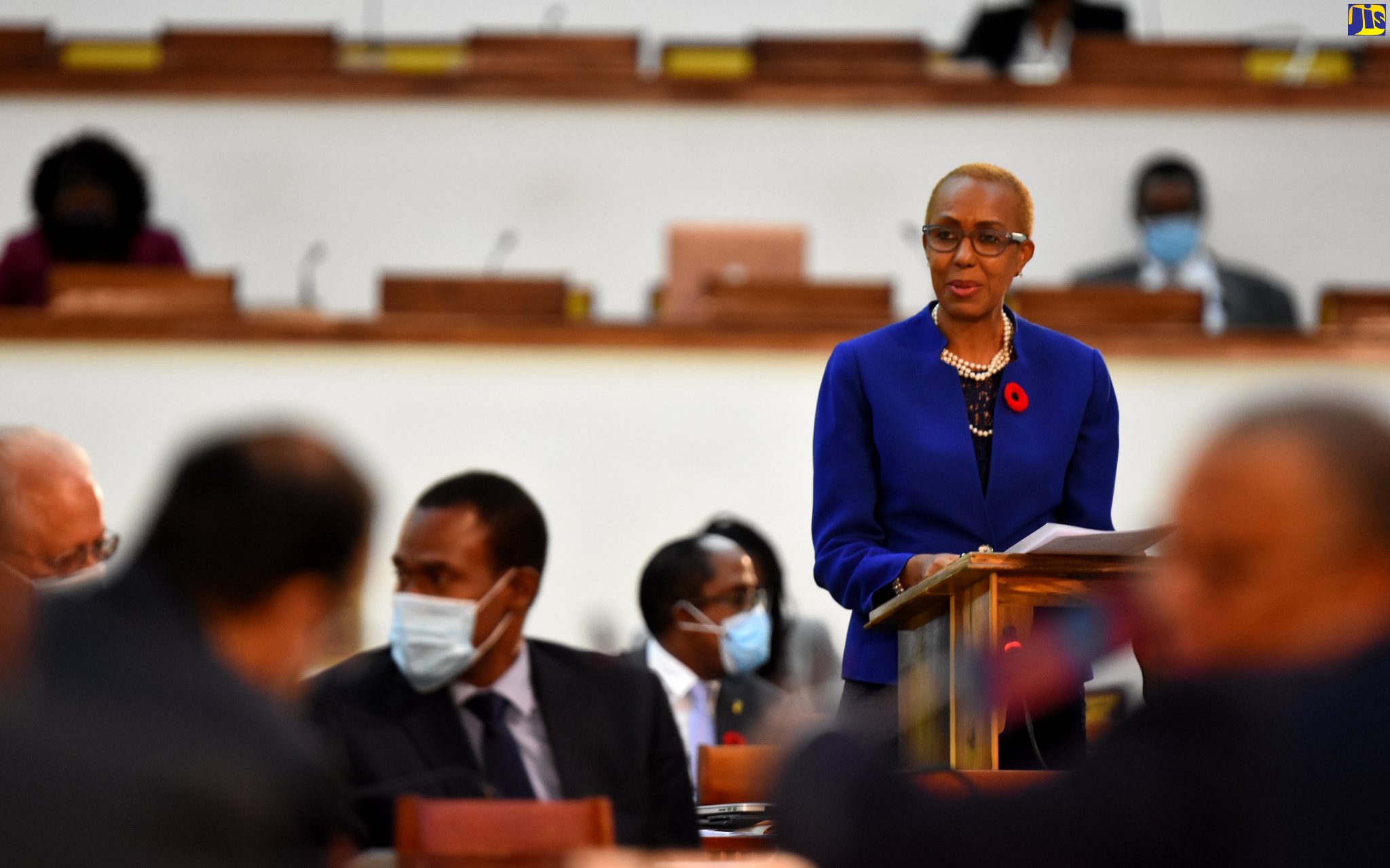 Minister of Education, Youth and Information, Hon. Fayval Williams, addresses the sitting of the House of Representatives on Tuesday (November 10) at the Jamaica Conference Centre, downtown Kingtson.
 
