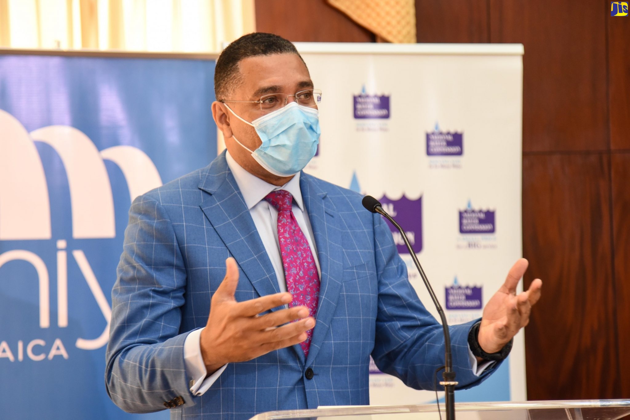 Prime Minister, the Most Hon. Andrew Holness,  addresses the virtual ceremony held at Jamaica House on Thursday (December 17) for the signing of a contract between the Government, through the National Water Commission (NWC) and global water utility company Miya Water Jamaica to undertake the five-year, US$13-million Portmore Co-management Non-Revenue Water (NRW) Reduction Programme. The initiative is aimed at reducing water losses and improving the efficiency of the NWC.