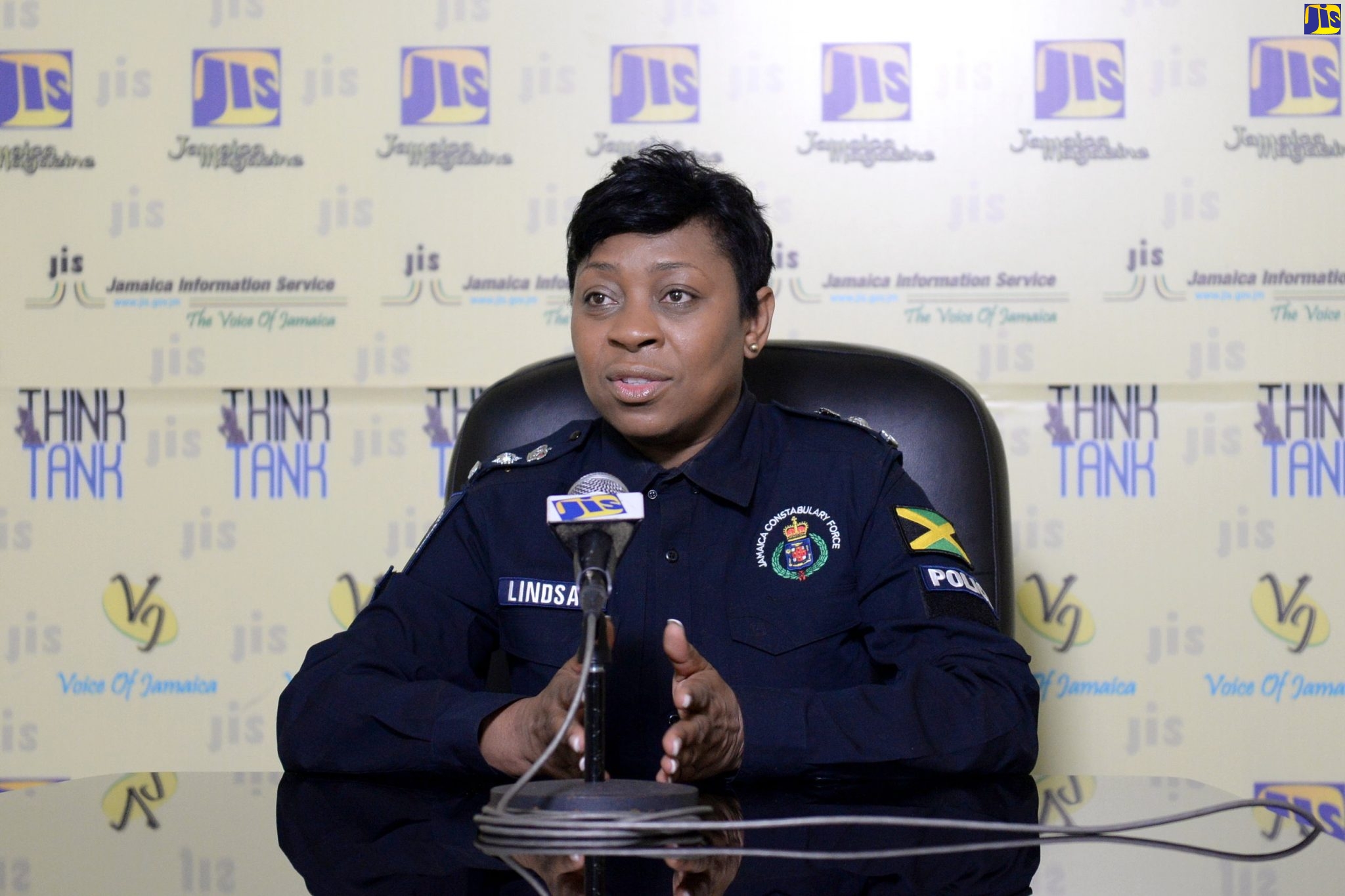 Head of the Corporate Communications Unit (CCU), Jamaica Constabulary Force, Senior Superintendent of Police (SSP) Stephanie Lindsay, addresses a JIS Think Tank on Monday (December 14).