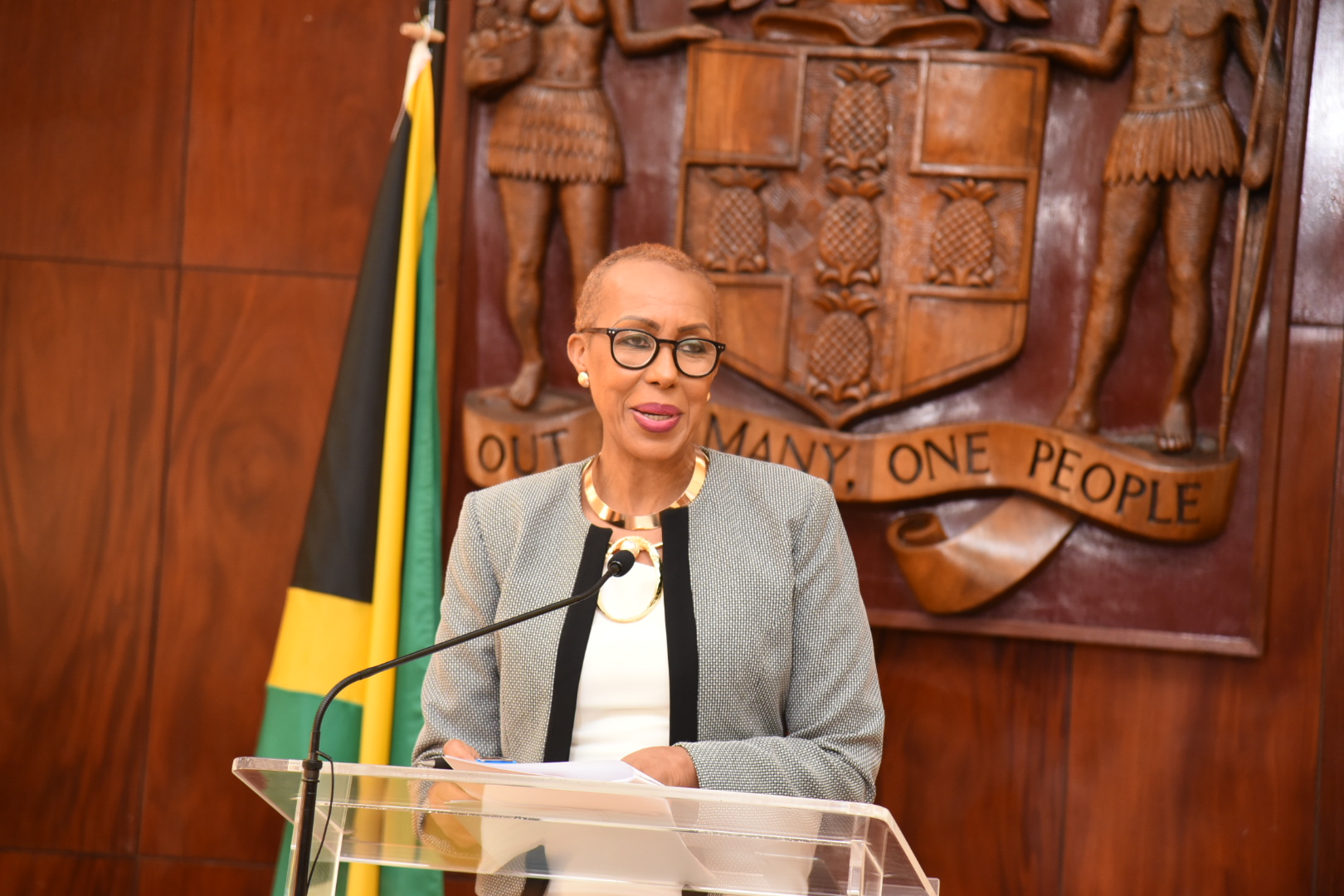 Minister of Education, Youth and Information, Hon. Fayval Williams, addresses yesterday’s (January 20) post-Cabinet press briefing at Jamaica House in St. Andrew. 

