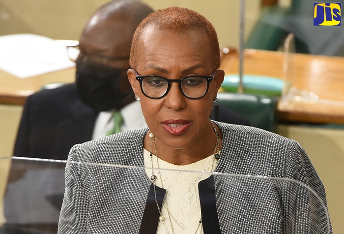 Minister of Education Youth and Information, Hon. Fayval Williams, speaking during Tuesday’s (January 12) sitting of the House of Representatives.