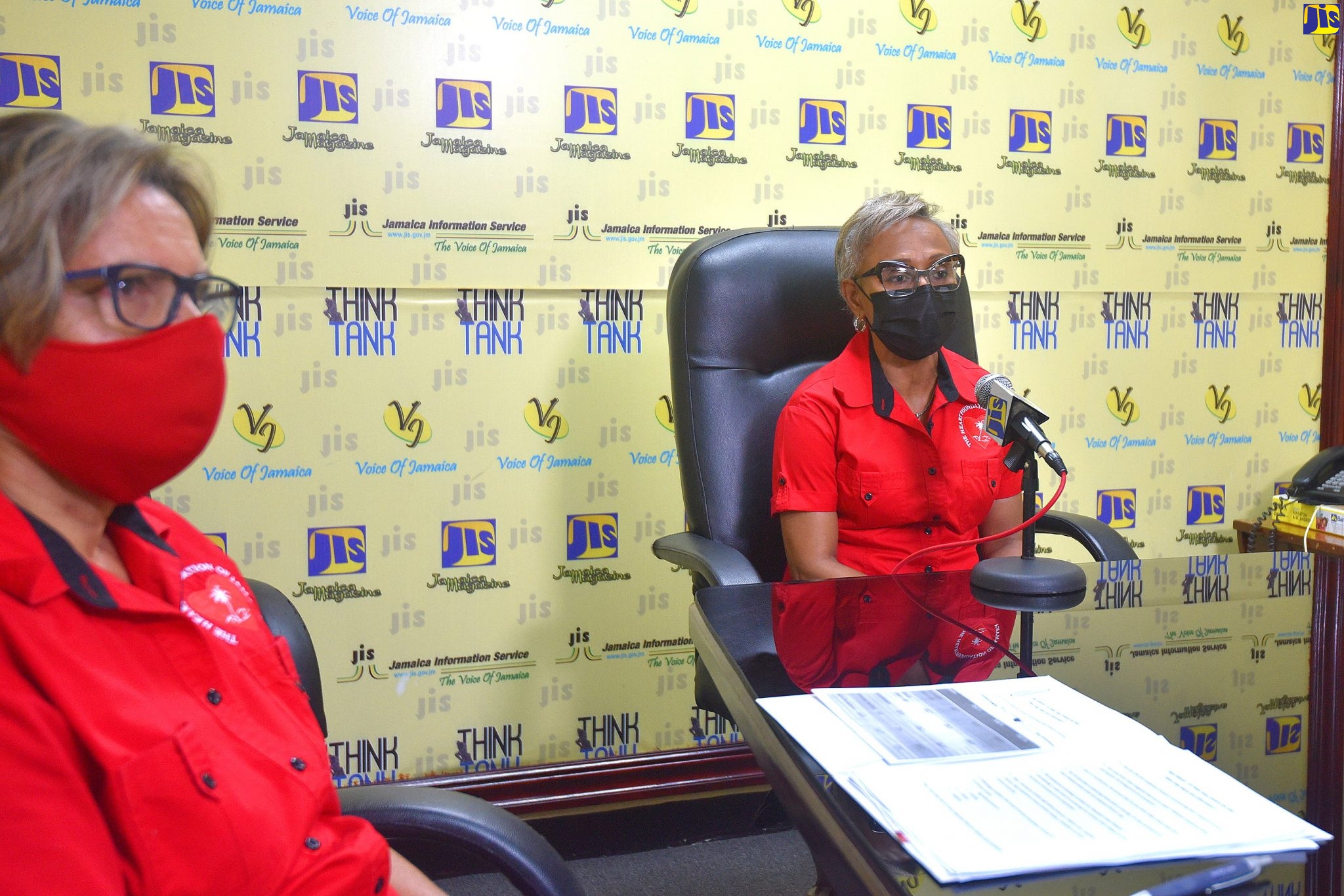 Chairman and Consultant Cardiologist at the Heart Foundation of Jamaica, Dr. Andrene Chung (right), addresses a JIS ‘Think Tank’ today (January 20). Also participating in the ‘Think Tank’ is Executive Director of the Heart Foundation of Jamaica, Mrs. Deborah Chen.