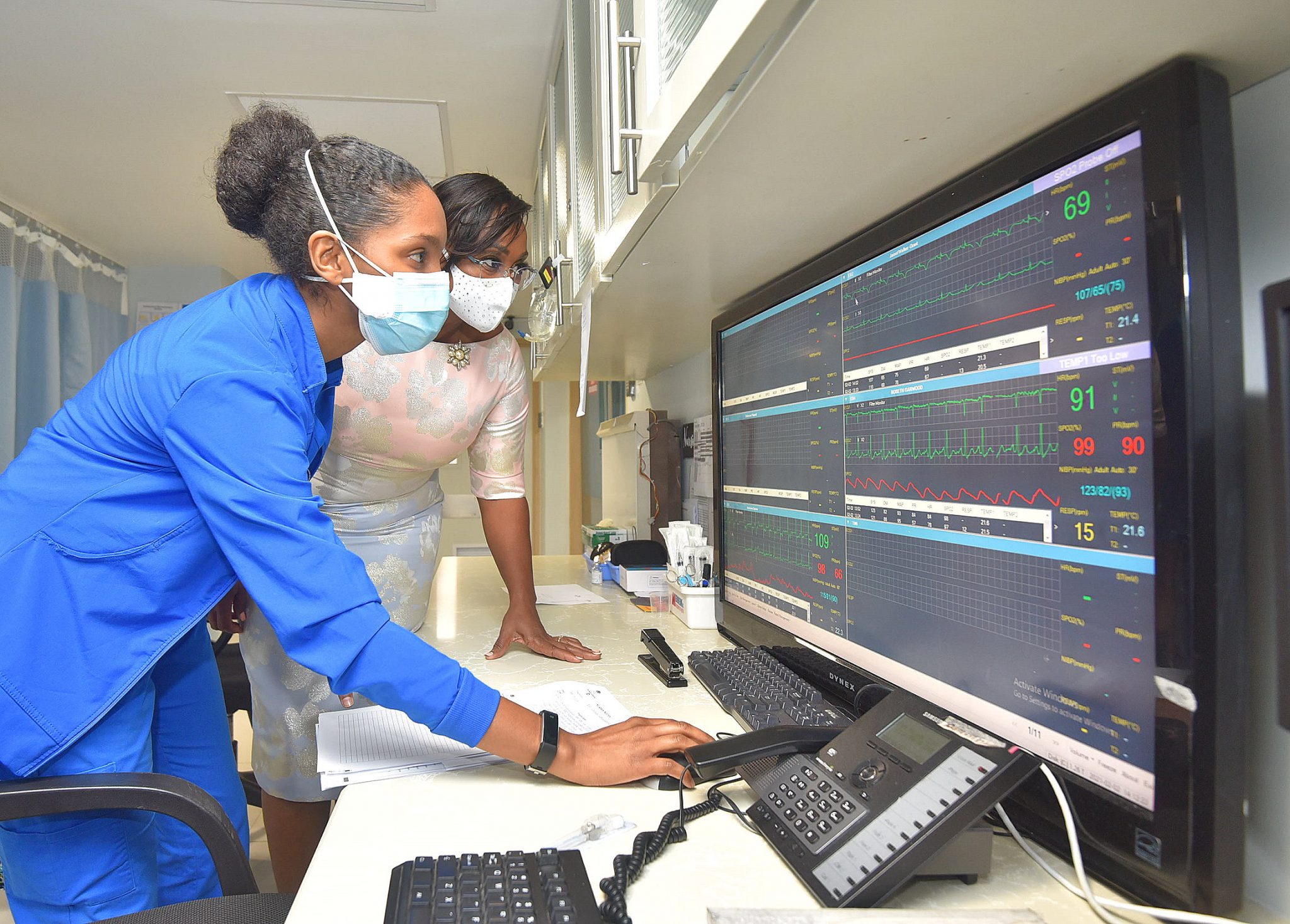 Wife of the Prime Minister, the Most Hon. Juliet Holness (right), listens as Nurse, Heart Institute of the Caribbean, Sade Sibbles, explains the results displayed on a heart rate monitor screen during a tour of the Heart Institute of the Caribbean, 23 Balmoral Avenue, St. Andrew, on February  2. The Heart Institute of the Caribbean is the premier centre of excellence for cardiovascular care in the English-speaking Caribbean.
