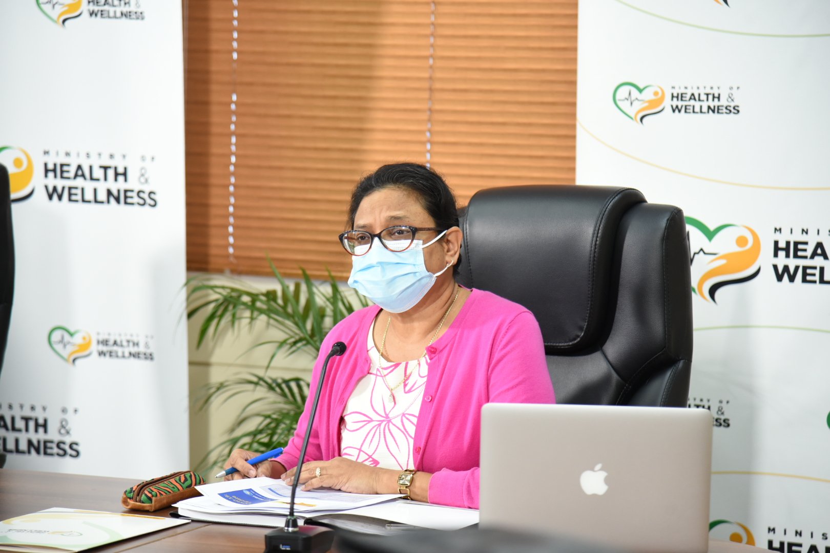 Chief Medical Officer (CMO), Dr. Jacquiline Bisasor-McKenzie,​ addressing the Ministry of Health and Wellness’ virtual ‘COVID Conversations’ on March 23     

