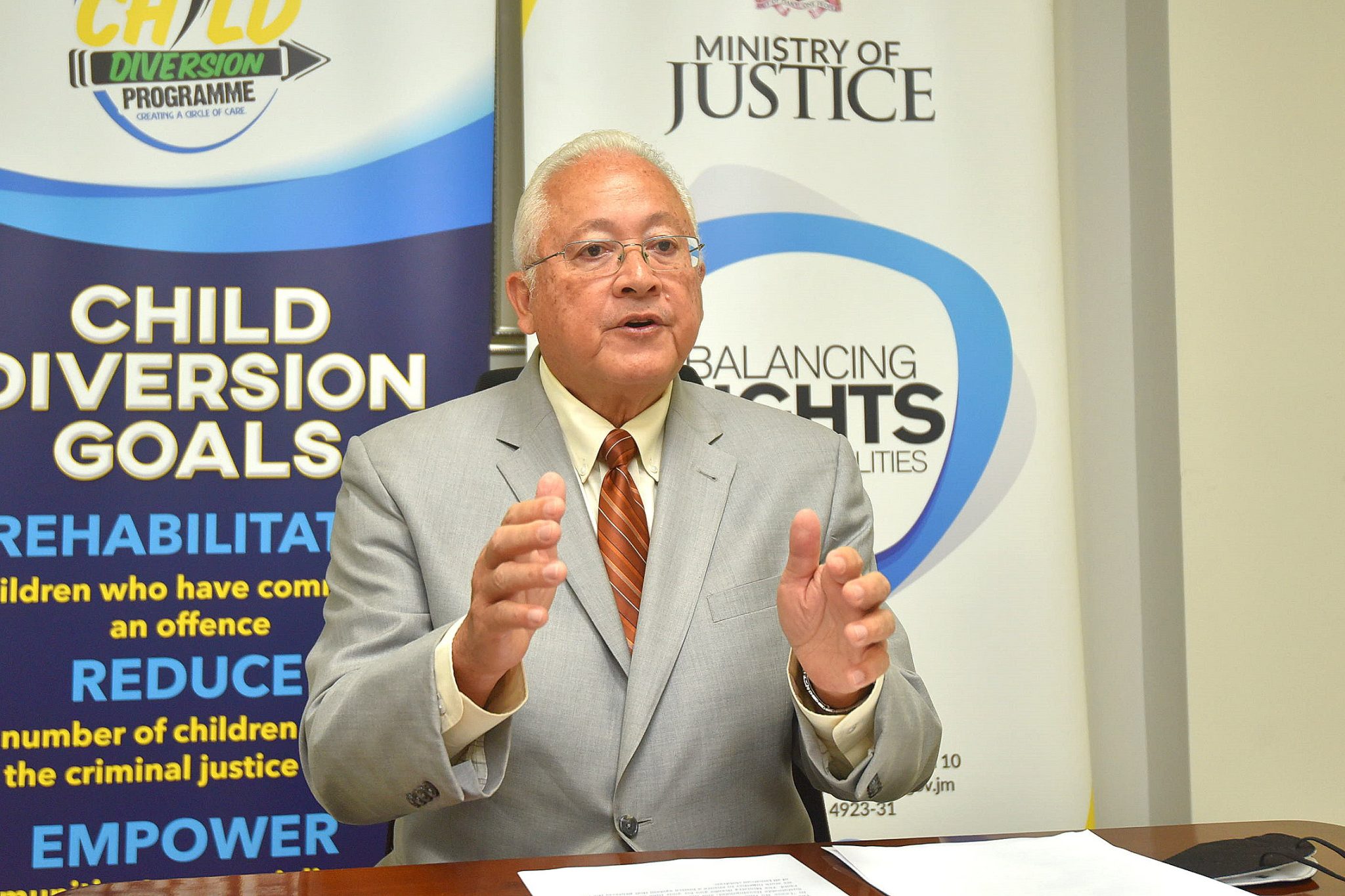 Minister of Justice, Hon. Delroy Chuck, speaking at a JIS Think Tank.

