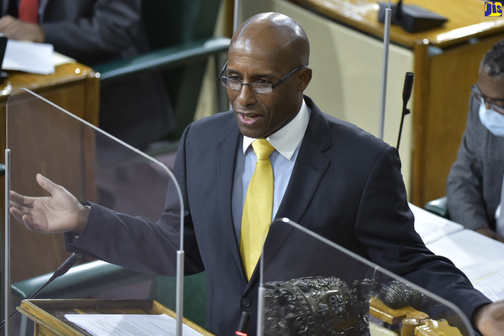 Minister without Portfolio in the Ministry of Economic Growth and Job Creation, Senator the Hon. Aubyn Hill, speaks in the Senate on March 26.