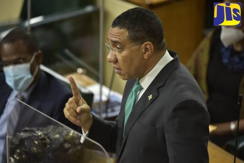 Prime Minister, the Most Hon. Andrew Holness, making his contribution to the 2021/22 Budget Debate in the House of Representatives on March 18.