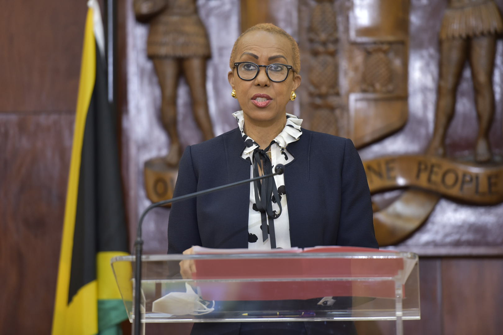 Minister of Education, Youth and Information, the Hon. Fayval Williams, addresses  the virtual post-Cabinet press b​riefing held on Wednesday (March 24).