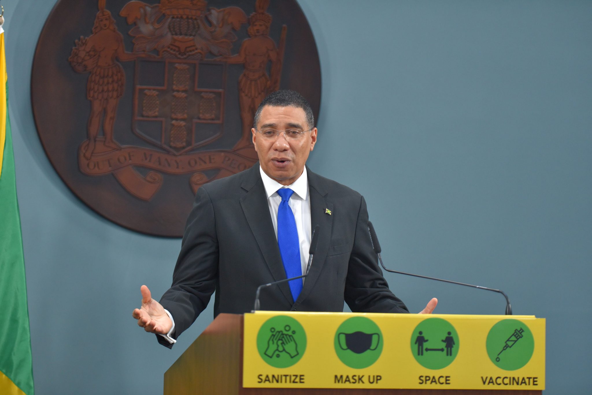 Prime Minister, the Most Hon. Andrew Holness, speaking at the virtual press conference held at Jamaica House on Sunday (March 21).

 