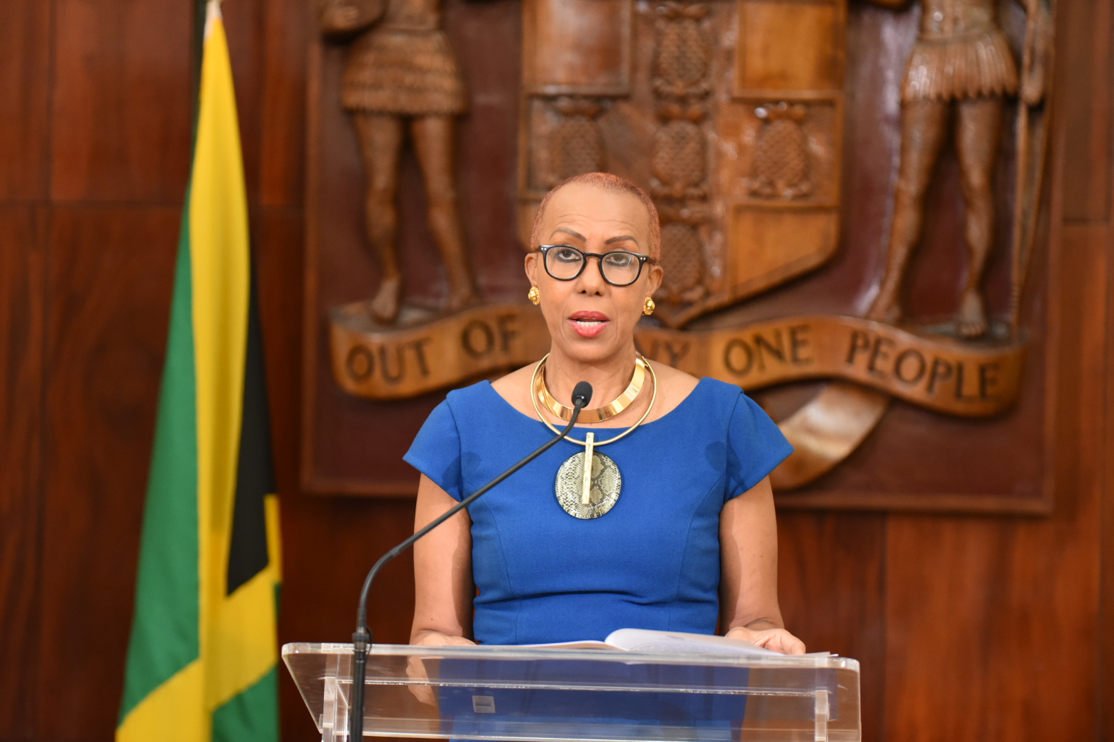 Minister of Education, Youth and Information, Hon. Fayval Williams, addresses  a virtual post-Cabinet press briefing  on Wednesday (April 14).

