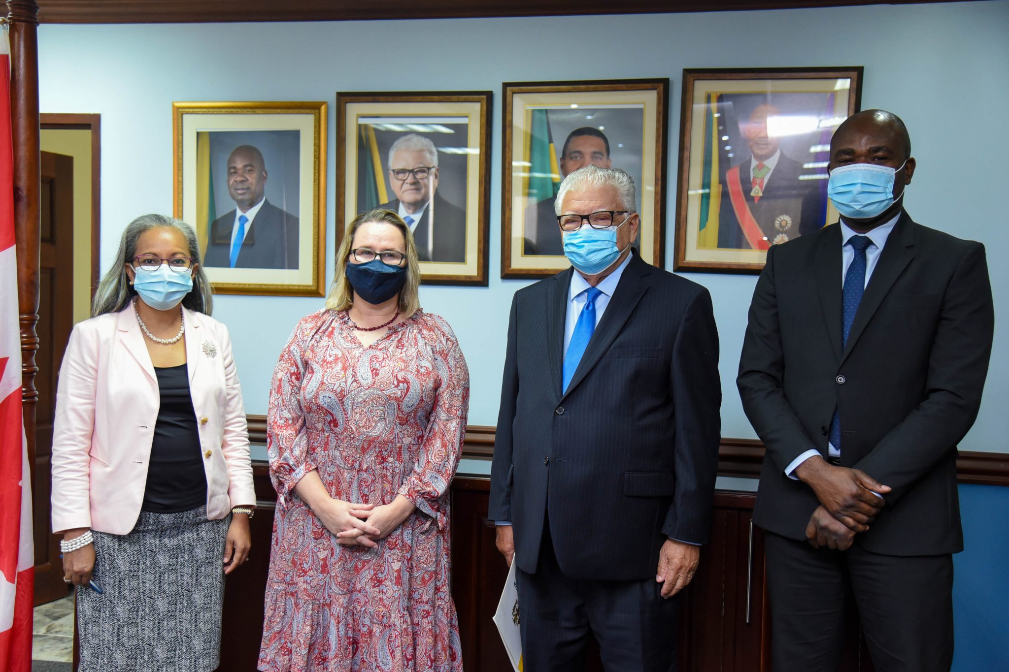 Minister of Labour & Social Security, Hon. Karl Samuda (second right) with (from left) Permanent Secretary in the Ministry,  Colette Roberts Risden; High Commissioner of Canada to Jamaica, Her Excellency Emina Tudakovic, and Minister of State in the Ministry of Labour and Social Security, Zavia Mayne. Occasion was a visit to  the National Insurance Fund offices, 40 Knutsford Boulevard in Kingston. The discussions revolved around strengthening the current bilateral agreements between Jamaica and Canada.
