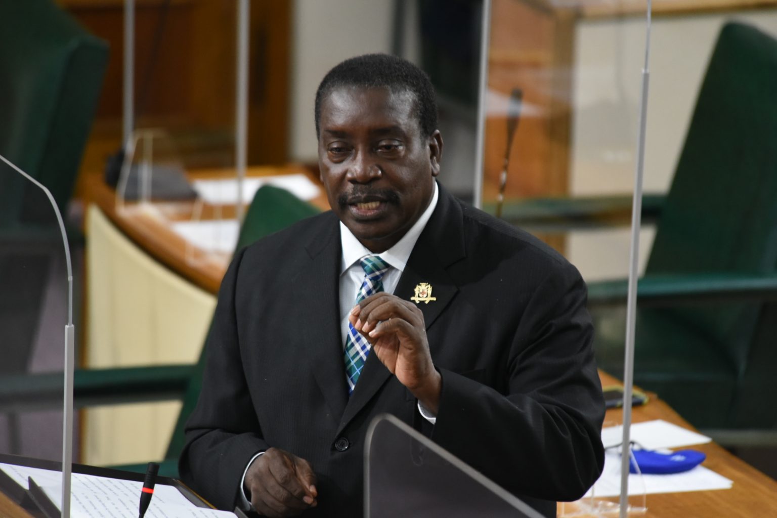 Transport and Mining Minister, Hon. Robert Montague, makes his contribution to the 2021/22 Sectoral Debate in the House of Representatives on Wednesday (May 26).

