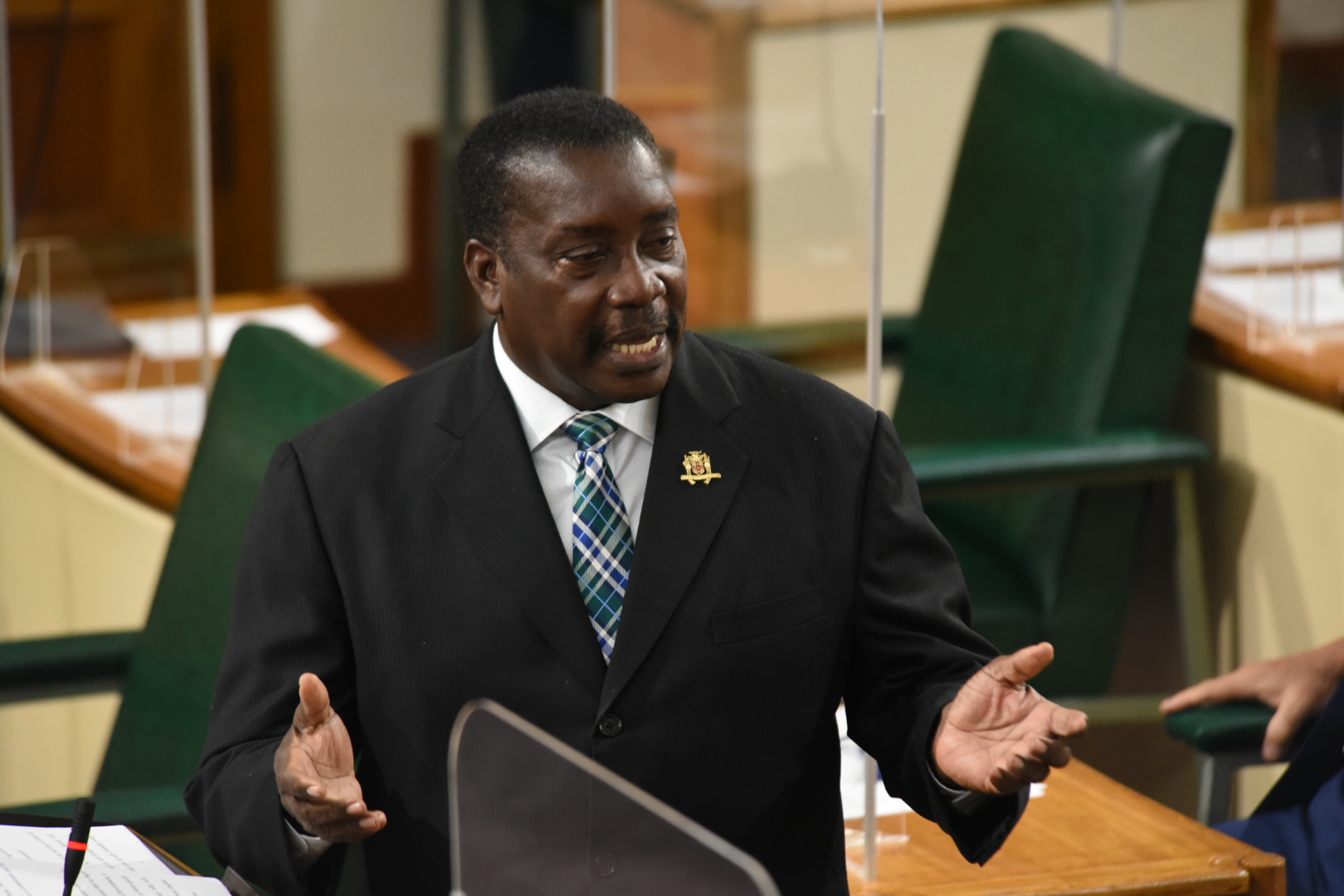 Minister of Transport and Mining, Hon. Robert Montague, speaking during his contribution to the 2021/22 Sectoral Debate in the House of Representatives on May 26.

