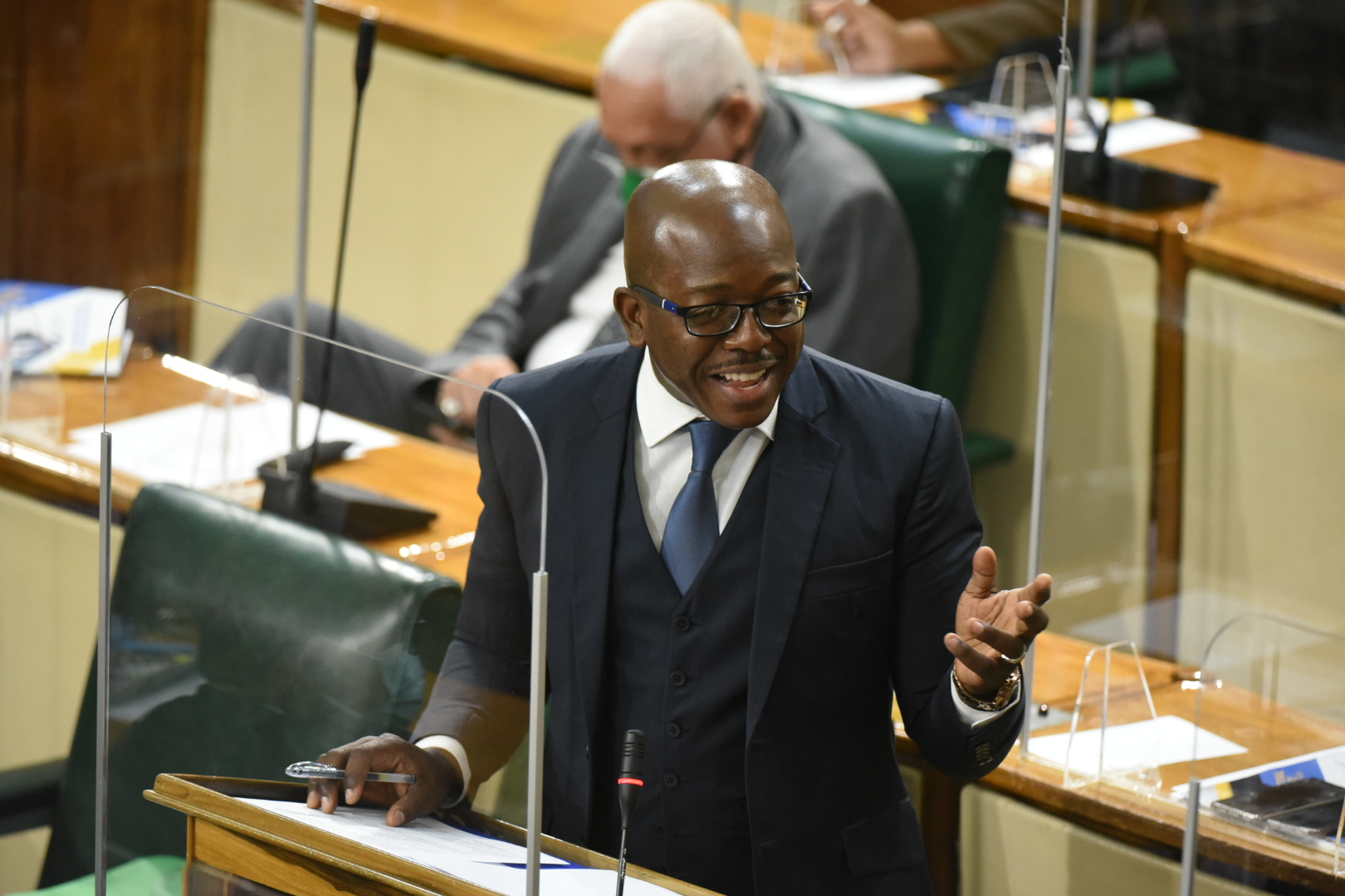 Minister of Housing, Urban Renewal, Environment and Climate Change, Hon. Pearnel Charles Jr., makes his contribution to the 2021/22 Sectoral Debate in the House of Representatives on May 4.

