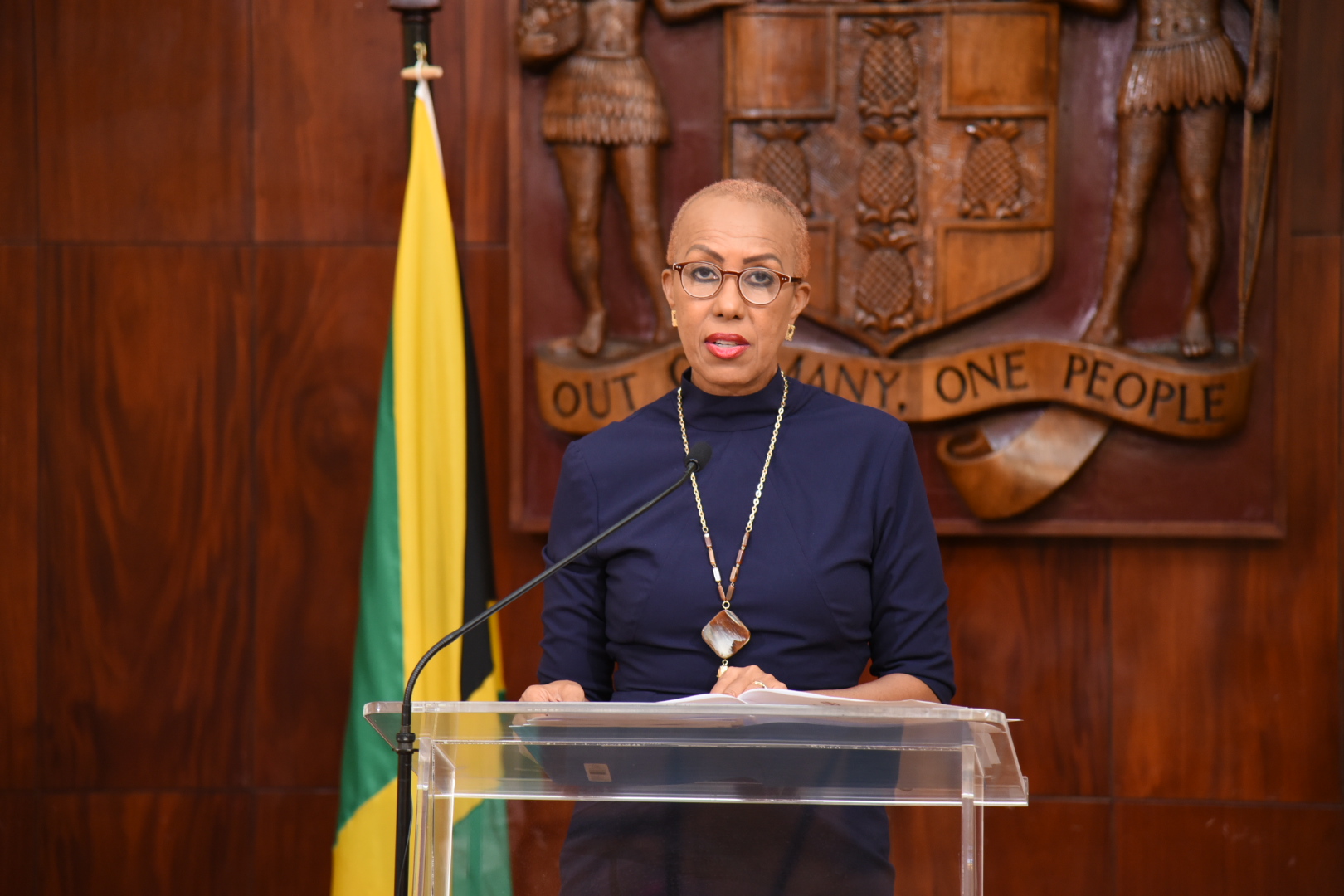 Minister of Education, Youth and Information, Hon. Fayval Williams, addressing Wednesday's (June 9) post-Cabinet press briefing at Jamaica House, St. Andrew. 

