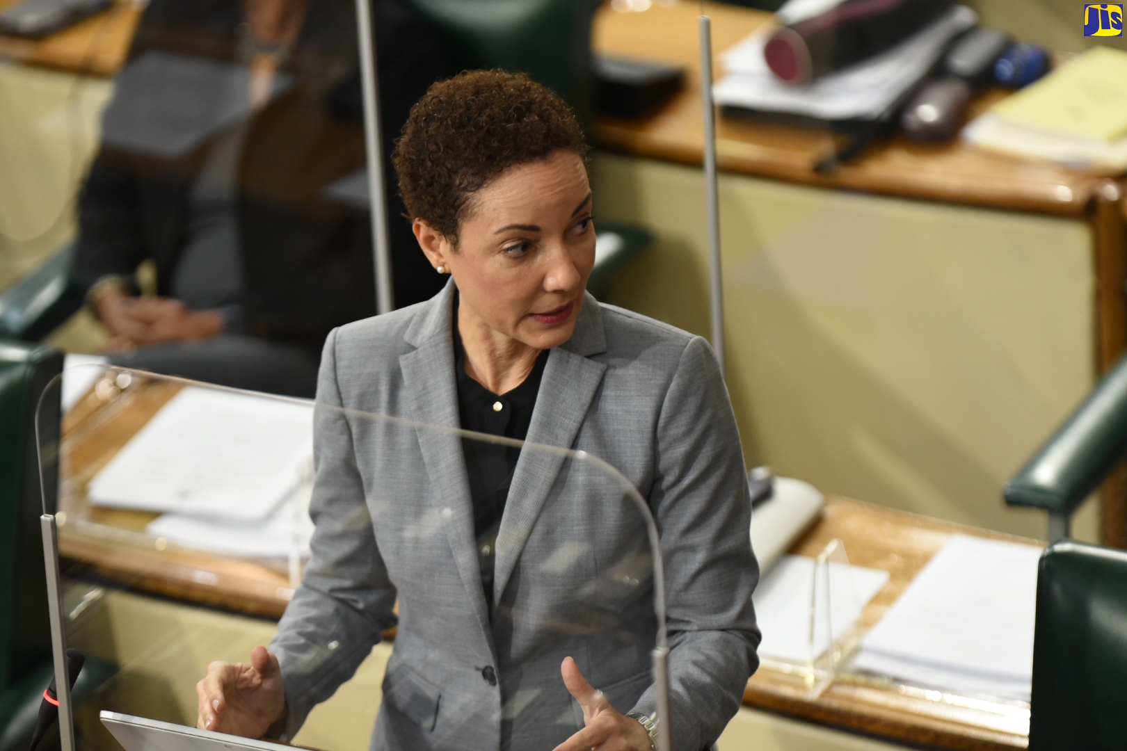 Minister of Foreign Affairs and Foreign Trade and Leader of Government Business in the Senate, Senator the Hon. Kamina Johnson Smith, addressing the sitting of the Senate on July 9.