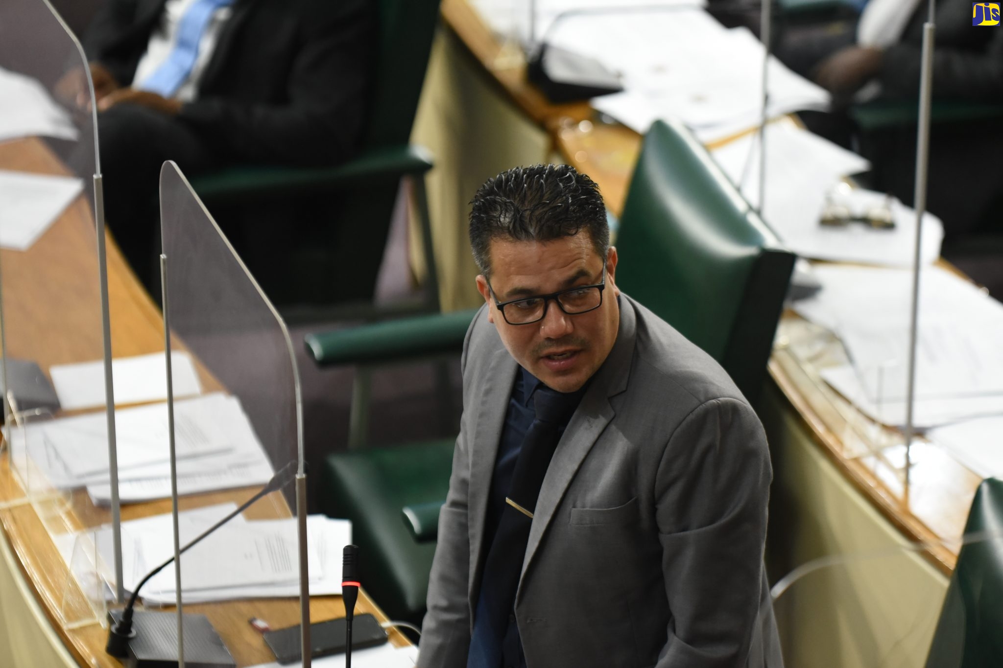 Minister Without Portfolio in the Ministry of National Security, Senator the  Hon. Matthew Samuda, addresses the Senate on Friday (July 23).