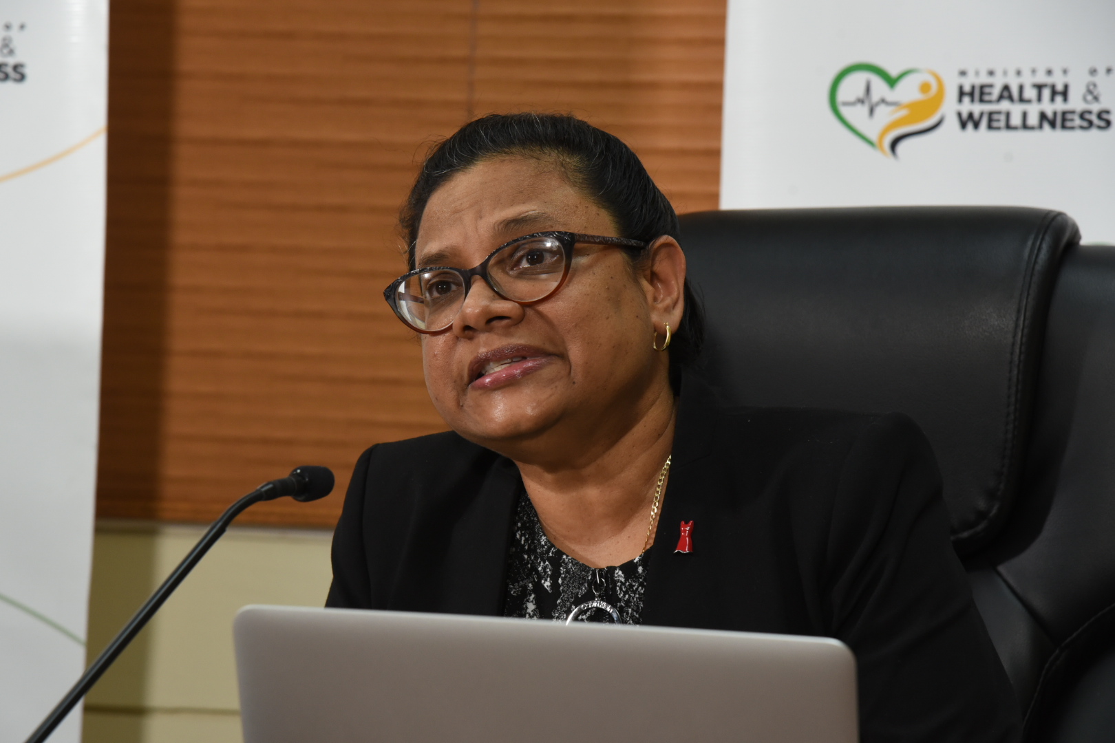 Chief Medical Officer (CMO), Dr. Jacquiline Bisasor-McKenzie, addressing a virtual COVID Conversations press briefing hosted by the Ministry of Health and Wellness on July 1.

