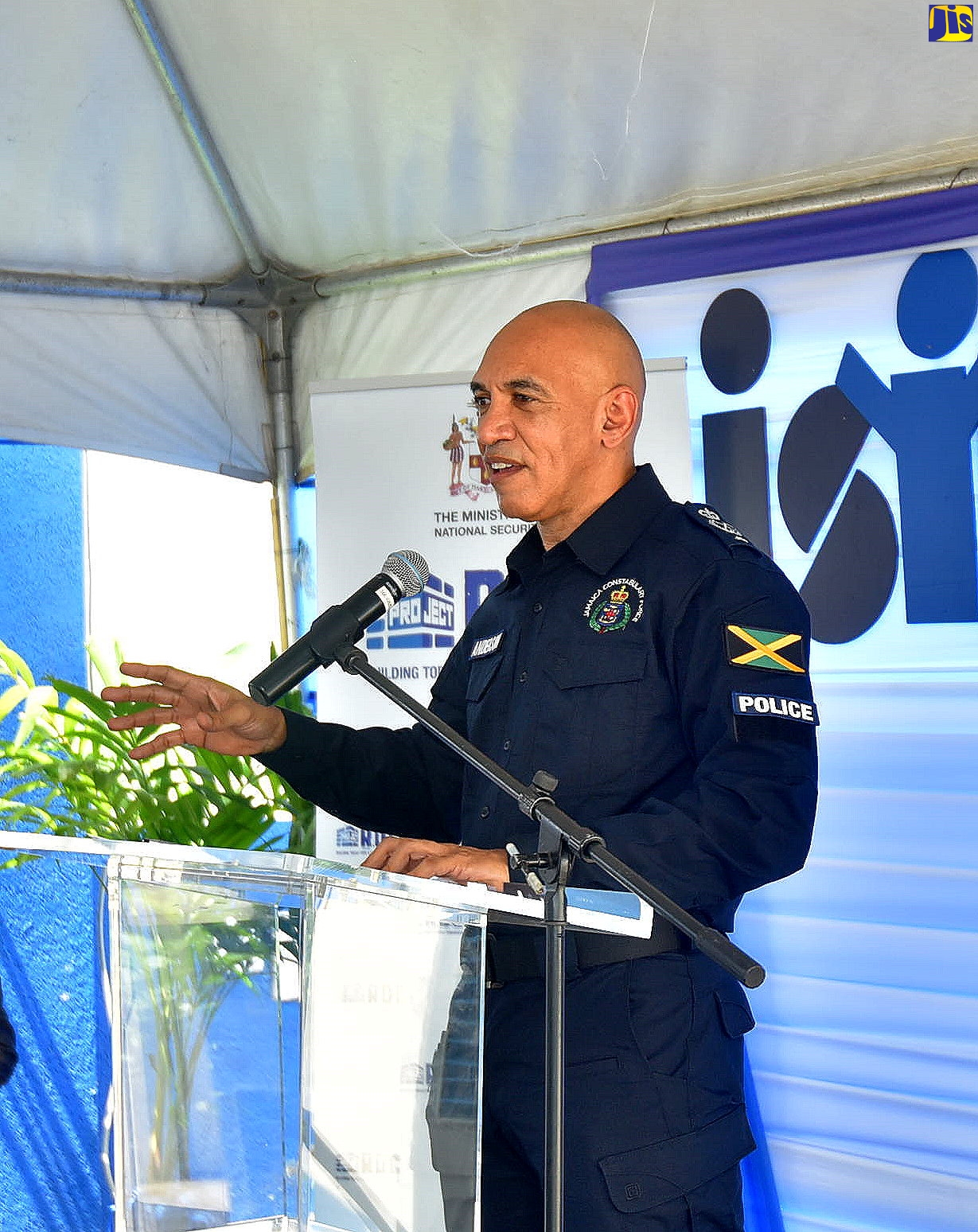 Commissioner of Police, Major General Antony Anderson, addresses the official opening of the new Mount Salem Police Station, in St. James,  recently.