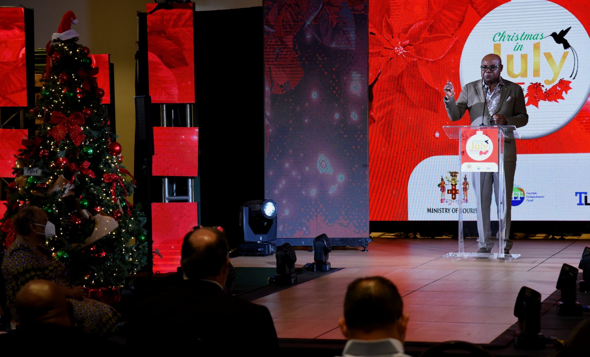 Tourism Minister, Hon. Edmund Bartlett, delivers the keynote address during the opening ceremony for the seventh ‘Christmas in July’ tradeshow at The Jamaica Pegasus hotel in New Kingston, on Thursday (July 22).

