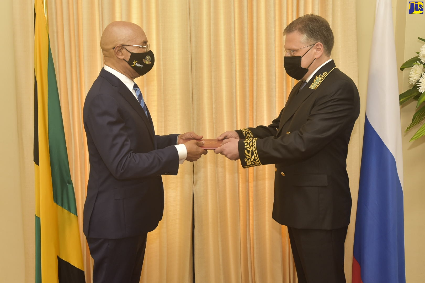 Governor-General, His Excellency, the Most Hon. Sir Patrick Allen (left), receives Letters of Credence from Ambassador-designate of the Russian Federation, Sergey Petrovich at the King’s House on August 12.