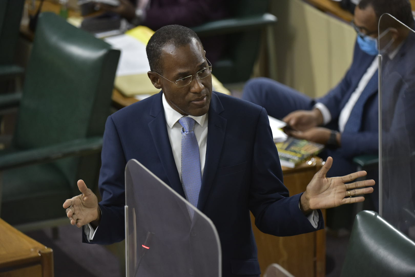 Minister of Finance and the Public Service, Dr. the Hon. Nigel Clarke, highlights a point while addressing the House of Representatives on September 28, where he tabled the First Supplementary Estimates of Expenditure for 2021/22.

