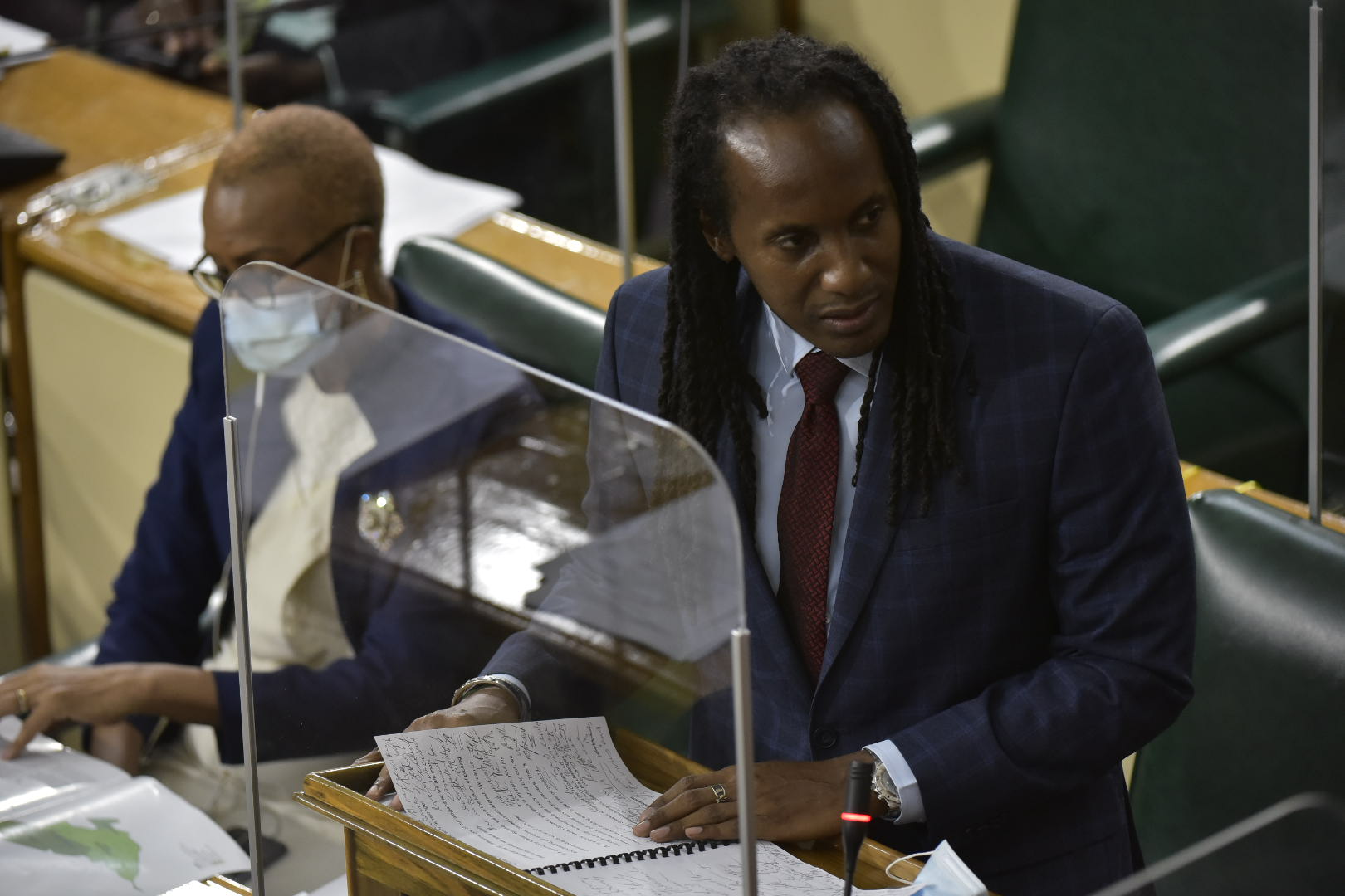 Member of Parliament and State Minister in the Ministry of Culture, Gender, Entertainment and Sport, Hon.  Alando Terrelonge, making his contribution to the State of the Constituency Debate on September 28.

