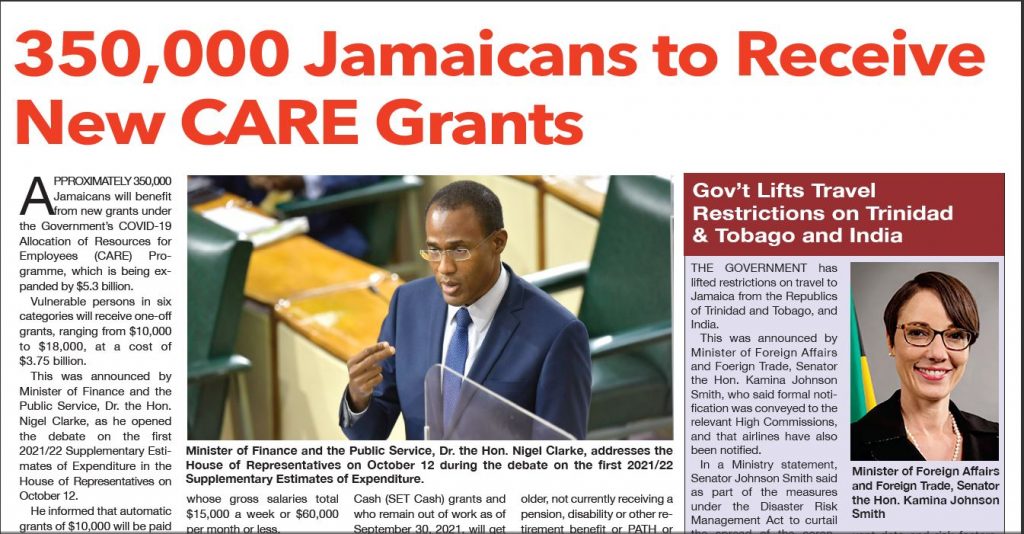 350,000 Jamaicans to Receive New CARE Grants Jamaica Information Service