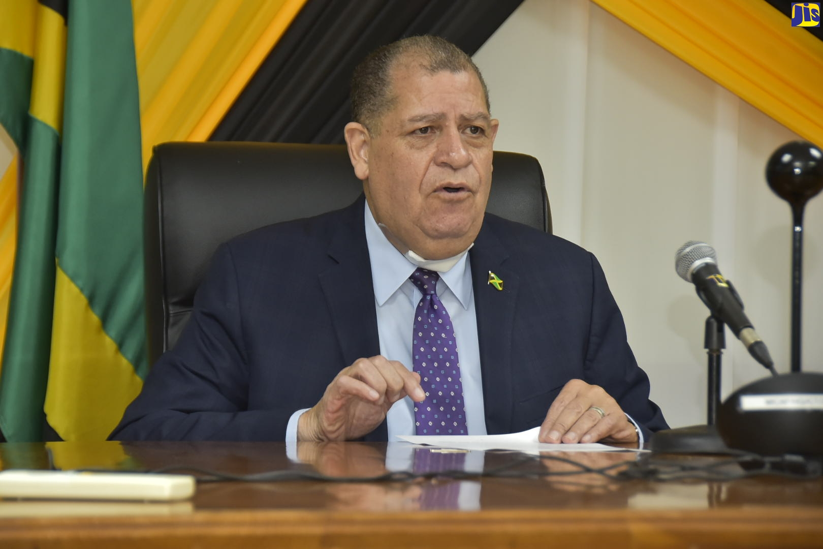 Minister of Industry, Investment and Commerce, Hon. Audley Shaw, who also has oversight responsibility for Agriculture and Fisheries, speaks at the virtual launch of the Bureau of Standards Jamaica’s Client Services Programme,  today (October 21).