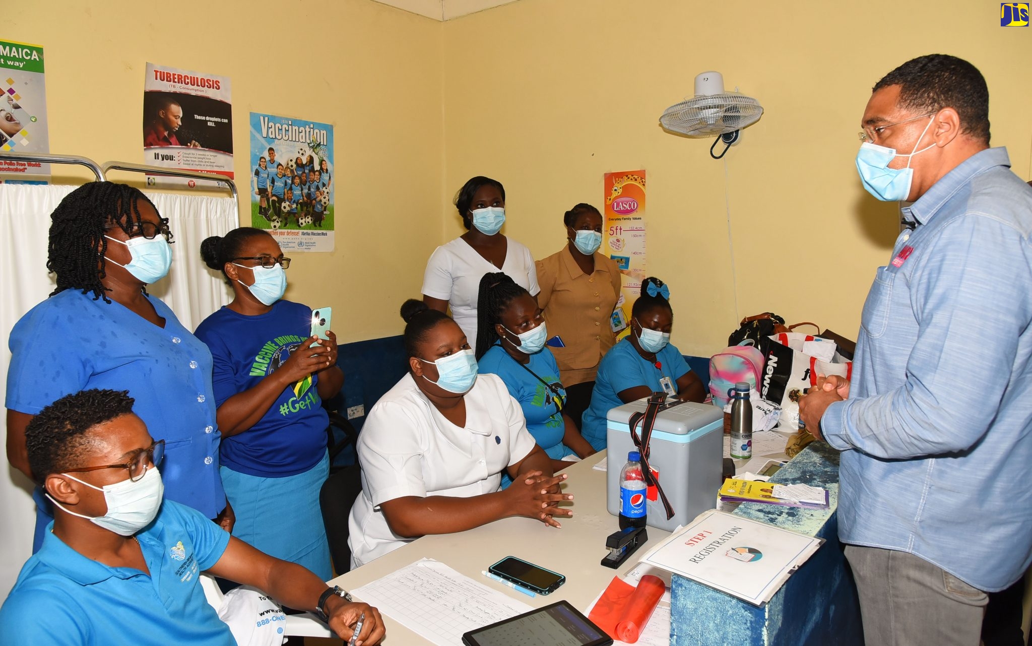 Prime Minister the Most Hon. Andrew Holness addresses a group of healthcare professionals at the James Hill health Centre in Clarendon on Thursday (October 21).