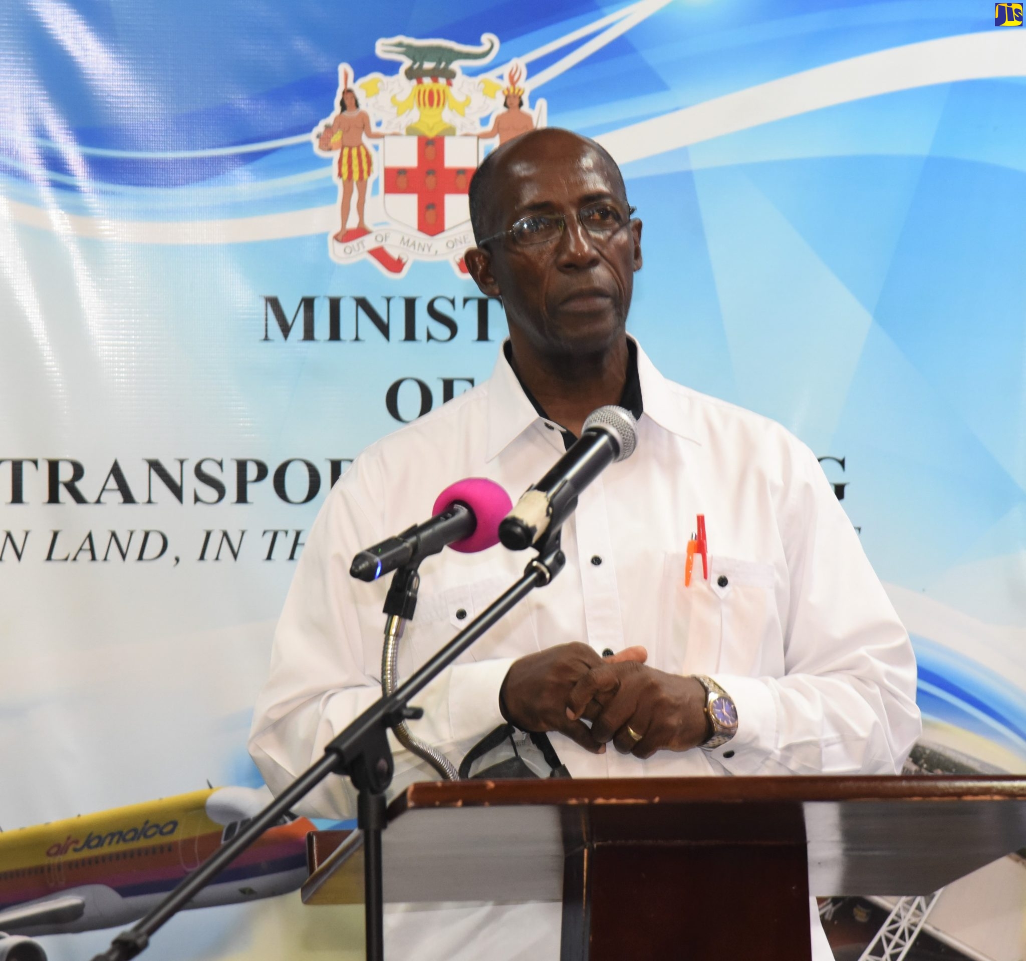 President of the National Council of Taxi Associations (NCOTA), Allan Blair, addresses the launch of the Transport Operators COVID-19 Initiative, at the Ministry of Transport and Mining, on Tuesday, October 5.
