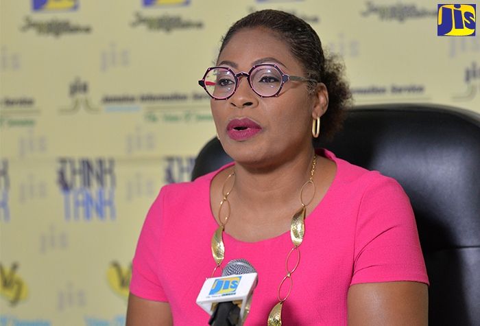 Executive Director, Transformation Implementation Unit (TIU), Maria Thompson Walters, addresses a Jamaica Information Service (JIS) ‘Think Tank’, at the agency’s head office in Kingston on Thursday, October 28, 2021.