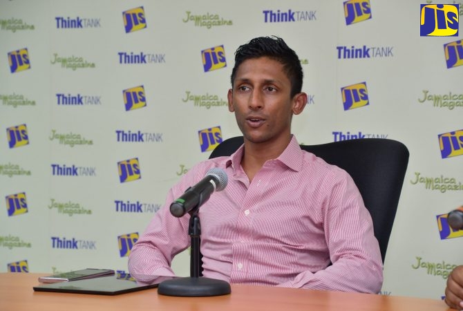 Chief Executive Officer (CEO) of door-stop food-delivery company, Road Jockey, Rajiv Maragh, addresses a Jamaica Information Service (JIS) ‘Think Tank’, held at the agency’s regional office in Montego Bay, St. James, on September 29.
