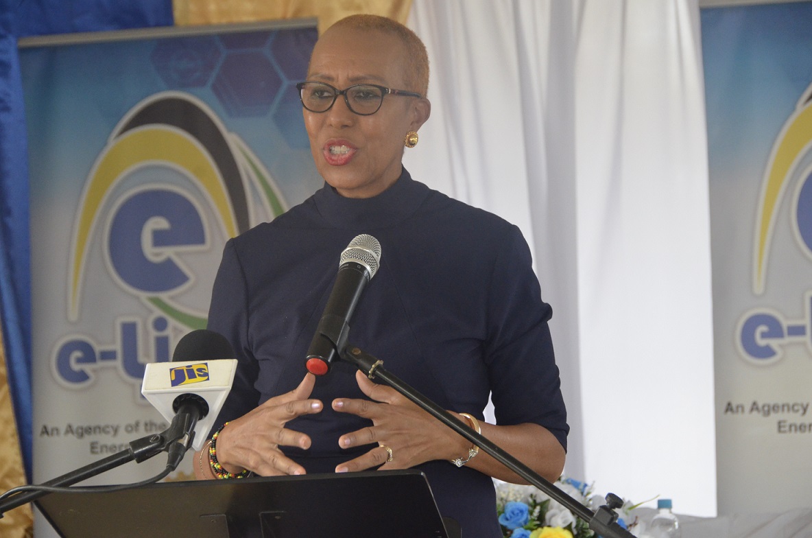 Education, Youth and Information Minister, Hon. Fayval Williams, addresses a ceremony for the presentation of tablets to grade-four students from primary schools in St. Elizabeth, at the Black River Primary and Infant School in the parish on November 12.

 

 