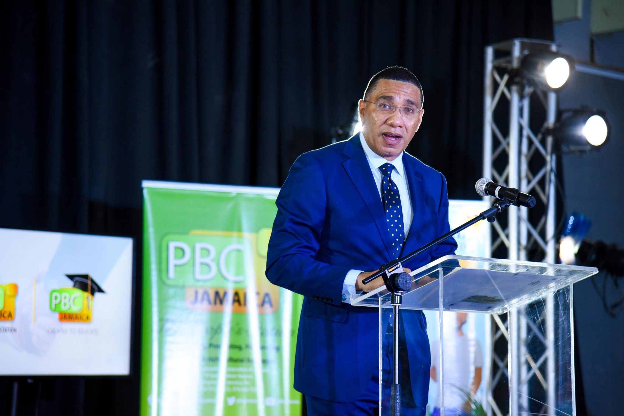 Prime Minister, the Most Hon. Andrew Holness, addressing a recent handover ceremony for the Universal Service Fund’s (USF) presentation of a cheque for $20 million to the Public Broadcasting Corporation of Jamaica (PBCJ) for the procurement of cutting edge equipment to establish a dedicated 24-hour television education channel. The presentation took place at the PBCJ in Kingston.