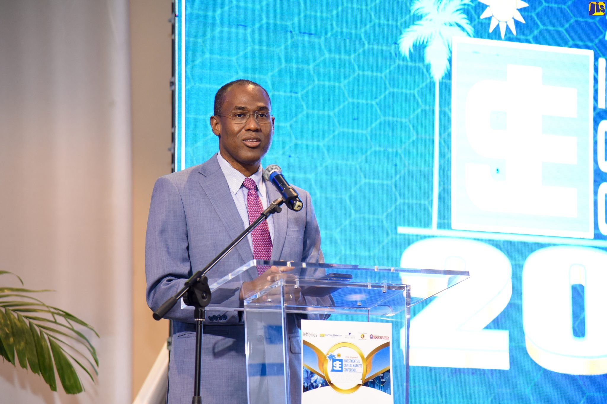 Minister of Finance and the Public Service Dr. the Hon. Nigel Clarke, addressing the Jamaica Stock Exchange’s (JSE) recent 17th semi-virtual Regional Investments and Capital Markets Conference, at the Jamaica Pegasus Hotel in New Kingston.