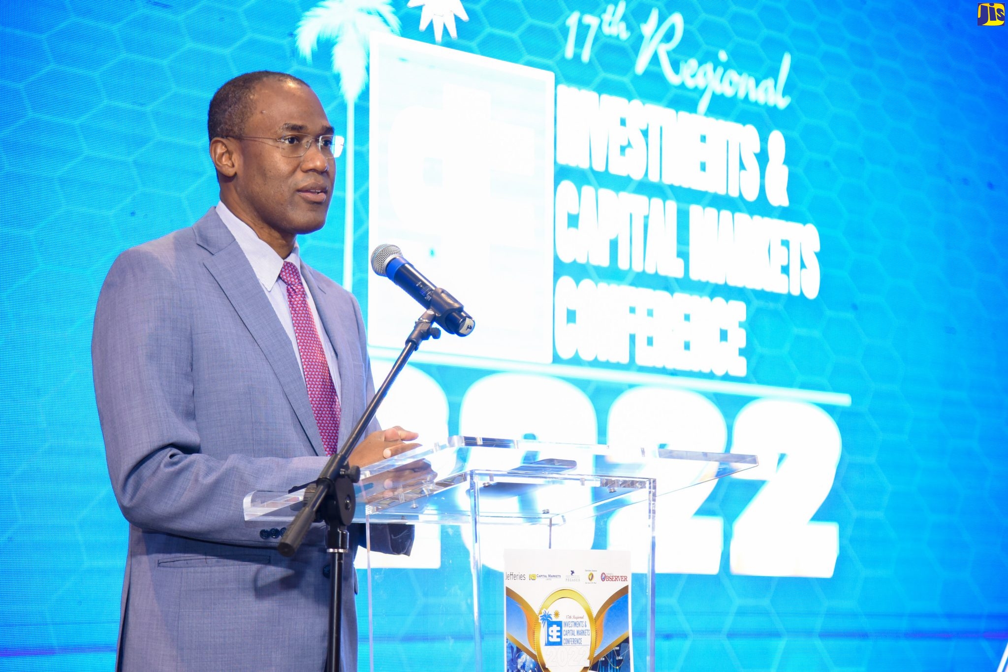Minister of Finance and the Public Service, Dr. the Hon. Nigel Clarke, addresses the 17th Jamaica Stock Exchange (JSE) semi-virtual Regional Investments and Capital Markets Conference at The Jamaica Pegasus hotel in New Kingston, on Wednesday (January 26).