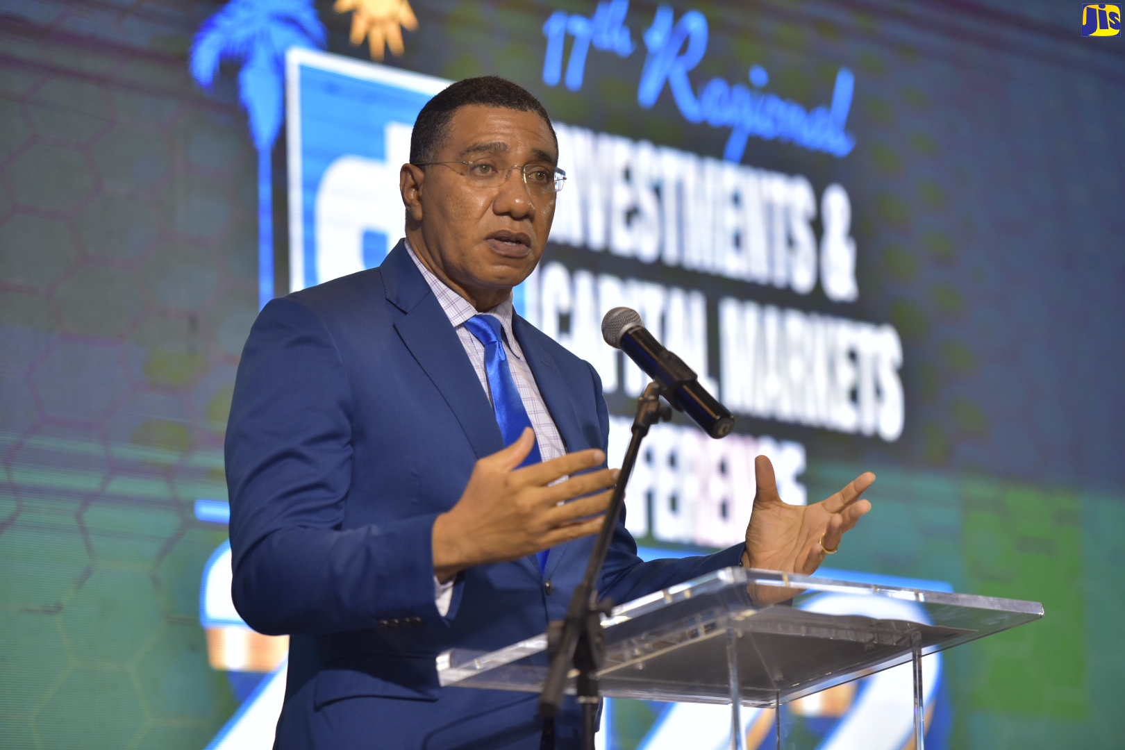 Prime Minister the Most Hon. Andrew Holness, speaking at the Jamaica Stock Exchange’s (JSE) recent 17th semi-virtual Regional and Capital Markets Conference at the Jamaica Pegasus Hotel in New Kingston.