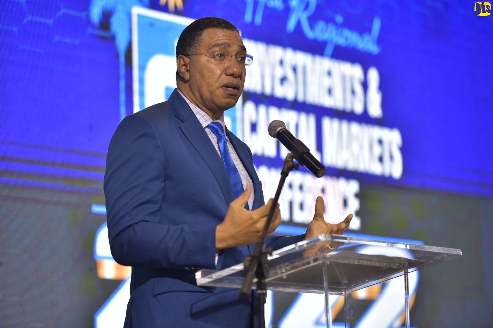 Prime Minister, the Most Hon. Andrew Holness, delivering the keynote address during the opening ceremony for the Jamaica Stock Exchange (JSE) 17th semi-virtual Regional and Capital Markets Conference at The Jamaica Pegasus hotel in New Kingston, on Tuesday (January 25). The three-day event is being held from January 25 to 27 under the theme ‘Positioning Capital for Growth: Facilitating, Mobilising and Expanding’.
