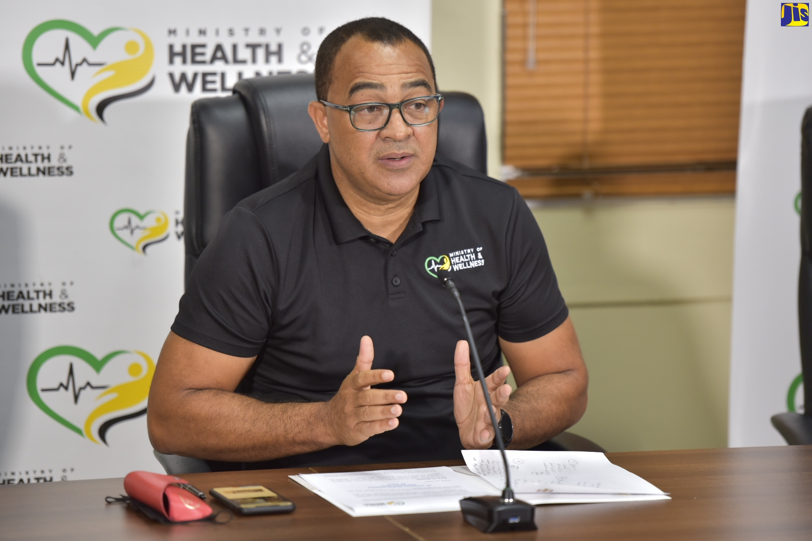 (FILS) Minister of Health and Wellness, Dr. the Hon. Christopher Tufton, emphasises a point while speaking during a COVID Conversations digital press briefing on Thursday (January 6).