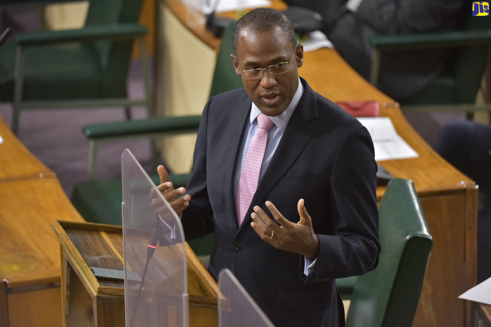 Minister of Finance and the Public Service Dr. the Hon. Nigel Clarke, makes a point while contributing to the debate on the Second Supplementary Estimates for the 2021/22 fiscal year in the House of Representatives on Thursday (Jan. 13).