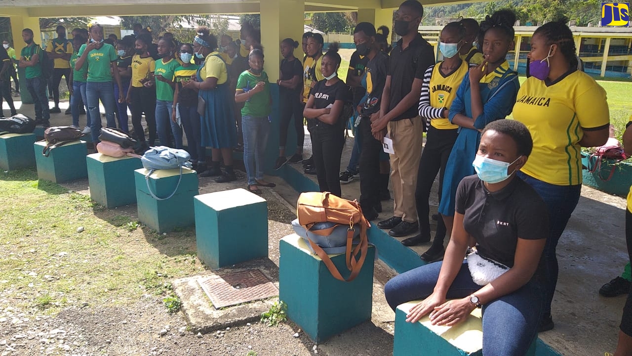 Students of Lewisville High School in St. Elizabeth observing Jamaica Day 2022 held on Friday (February 25) under the theme “Celebrating Jamaica (Building Character: Hearts through the Arts)”.